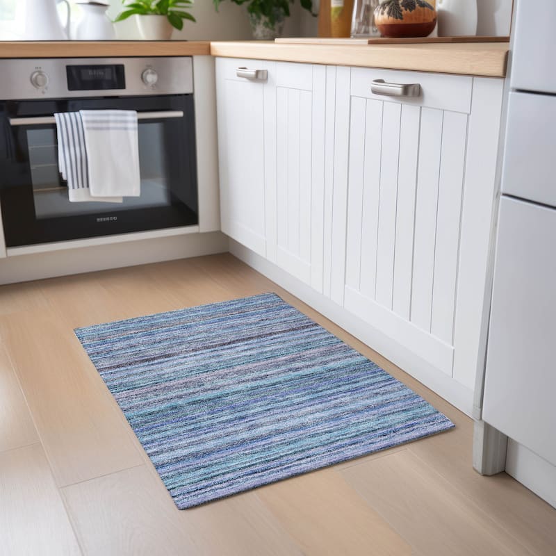 Machine Washable Indoor/ Outdoor Chantille Stripes Rug - Sky - 1'8" x 2'6"