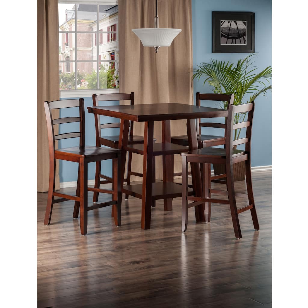 Compact 5 Piece High Table Set with Ladder Back Chairs for Kitchen or Dining - 33.86 x 33.86 x 36.06 inches