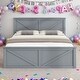 preview thumbnail 1 of 5, Queen Size Durable Pine Wooden Platform Bed Frame with 4-Storage Drawers, Support Legs and Headboard, Easy to Assemble, Grey Grey