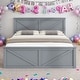 preview thumbnail 8 of 12, Queen Size Durable Pine Wooden Platform Bed Frame with 4-Storage Drawers, Support Legs and Headboard, Easy to Assemble, White Grey