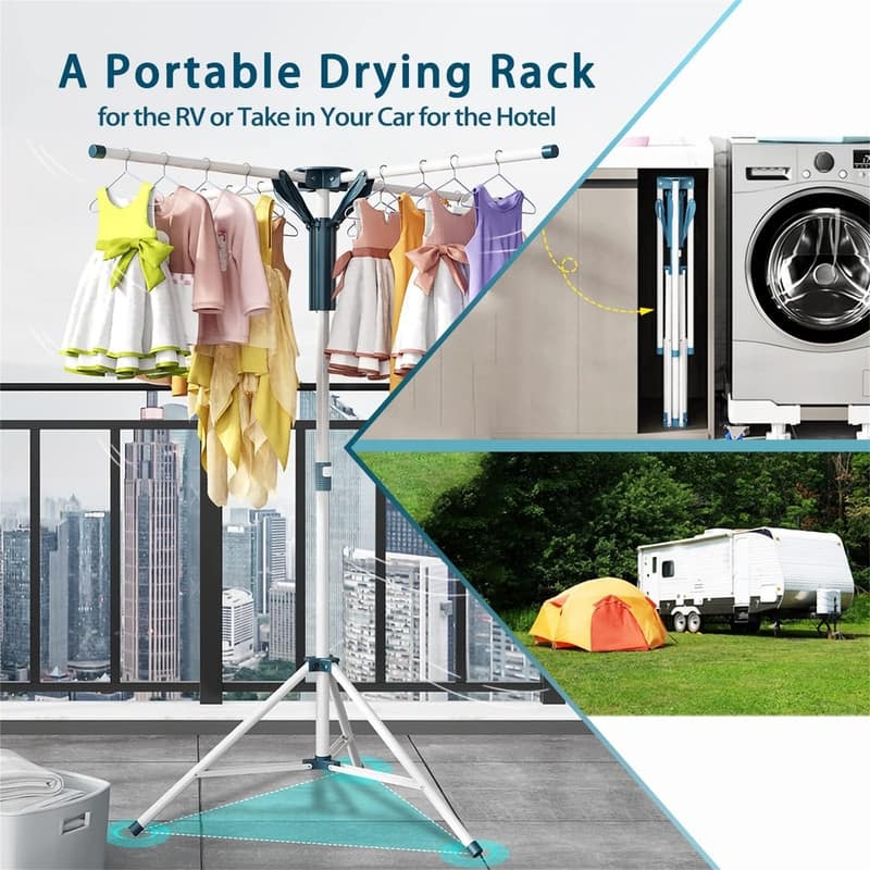 Tripod Clothes Drying Rack Folding Indoor - 4.72"D x 4.72"W x 39.37"H