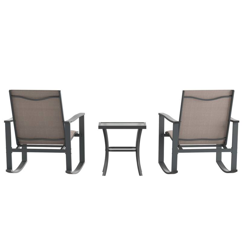 3 Piece All-Weather Rocking Chairs and Glass Top Table Bistro Set