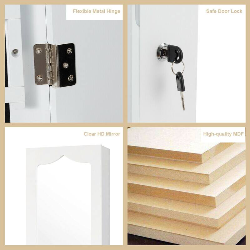 Gymax Wall Door Mounted Jewelry Cabinet Organizer LED Mirror White