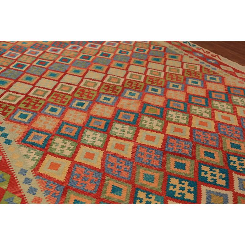 South Western Style Kilim Oriental Large Rug Flatweave Wool Carpet - 10'4"x 16'0"