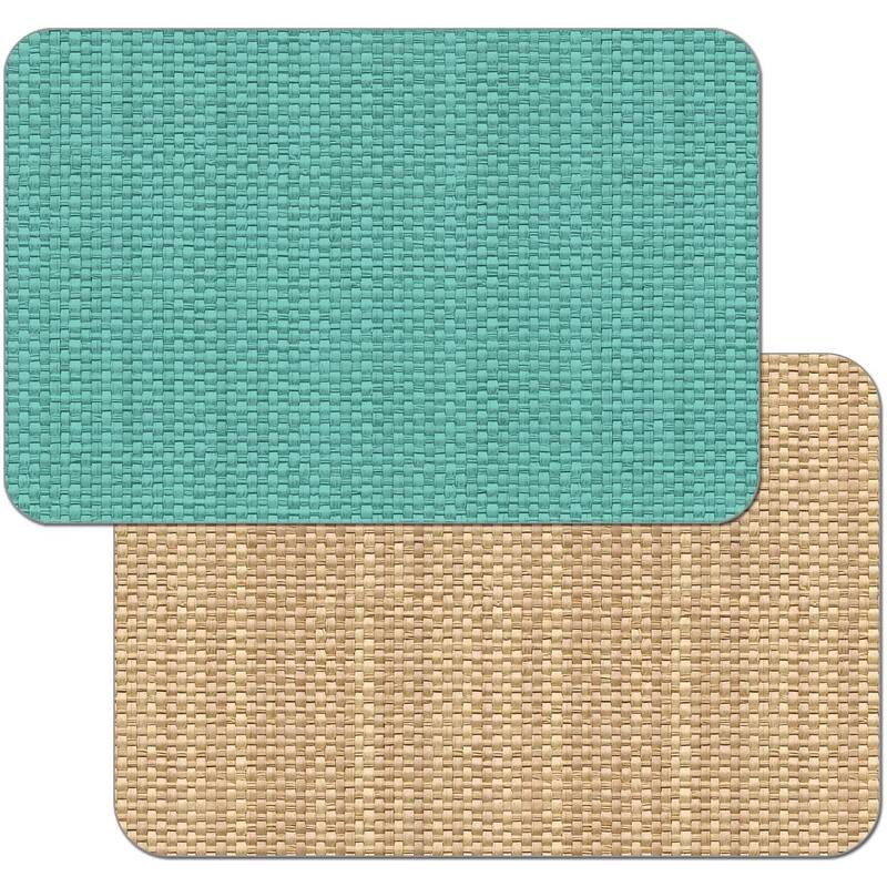 CounterArt Teal and Natural Basket Weave Design Reversible Easy Care Plastic Placemat Set of 4 Made in The USA - Set of 4