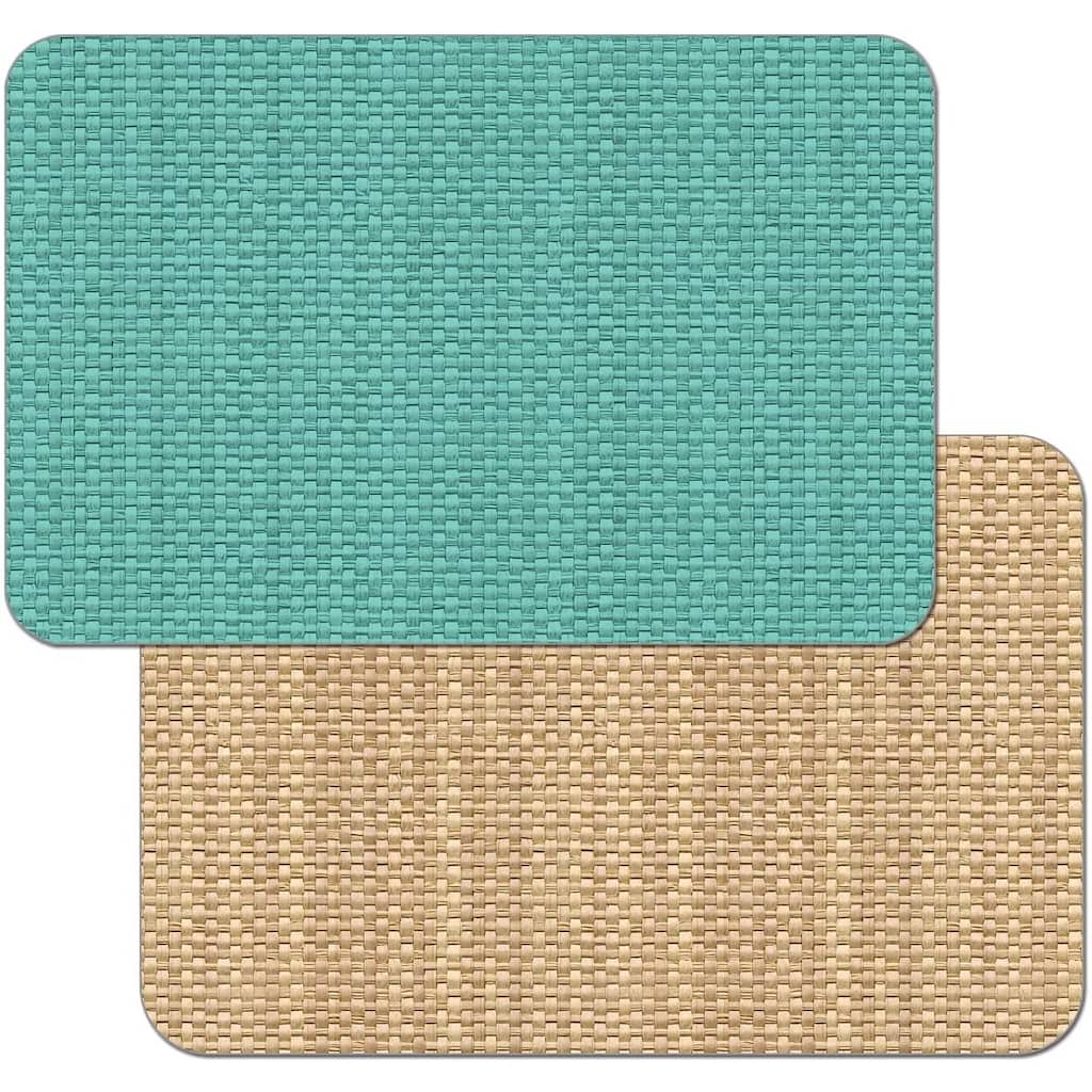 CounterArt Teal and Natural Basket Weave Design Reversible Easy Care Plastic Placemat Set of 4 Made in The USA
