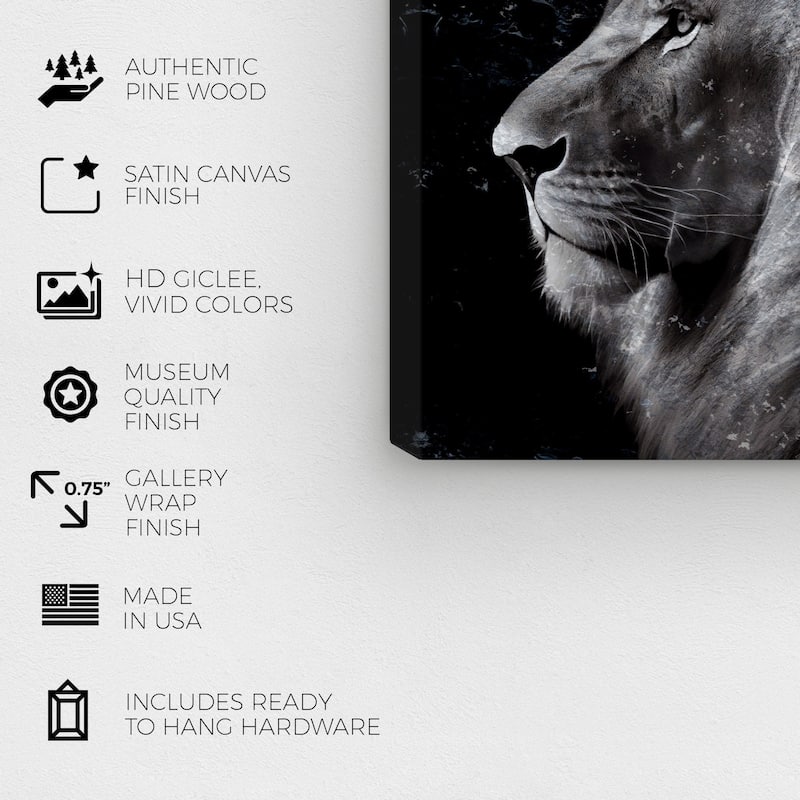 Wynwood Studio Canvas Animals Fear No One Black and Modern & Contemporary Wall Art Canvas Print - Black, White