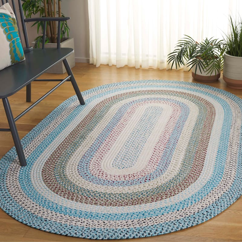 SAFAVIEH Handmade Braided Robena Machine Washable Country Rug - Beige/Light Blue - 8' x 10' Oval - Oval