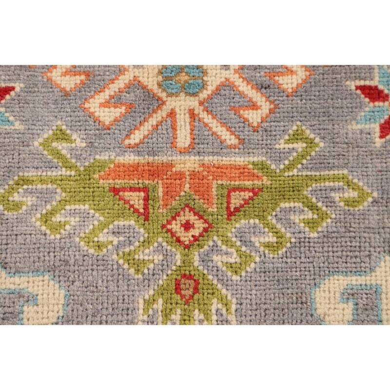 Gray Geometric Kazak Oriental Accent Rug Handmade Wool Carpet - 2'8" x 3'11"
