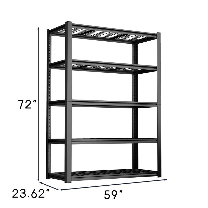59 Inches Metal Garage Storage Rack, Heavy-Duty Steel Moisture-Proof And Waterproof 5-Layer Adjustable Storage Shelving Unit