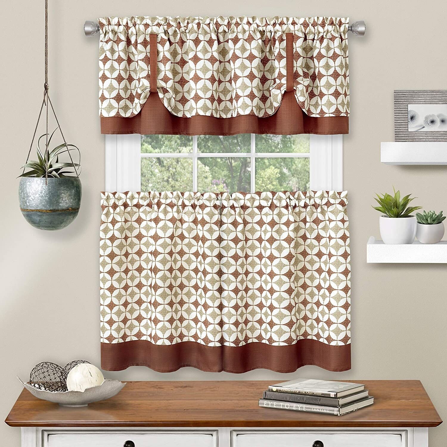 Shop Callie Window Kitchen Curtain Tier And Valance Set Tier 58x36 Inches Valance 58x14 Inches Overstock 31487612