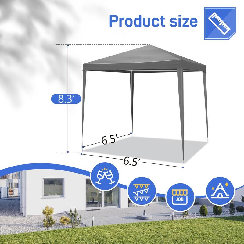 6.5x6.5 ft Grey Outdoor Waterproof PE Fabric Canopy Tent with Iron Frame and Sun Rain Protection