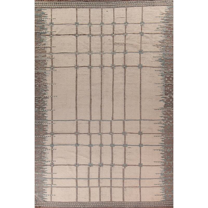 Ivory Moroccan Oriental Large Area Rug Handmade Bedroom Wool Carpet - 12'1"x 15'5"