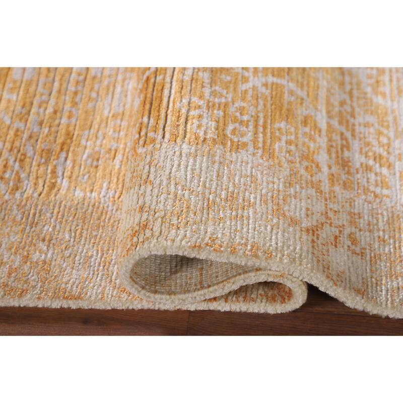 Gold Modern Abstract Accent Rug Handmade Wool Carpet - 2'8"x 4'9"