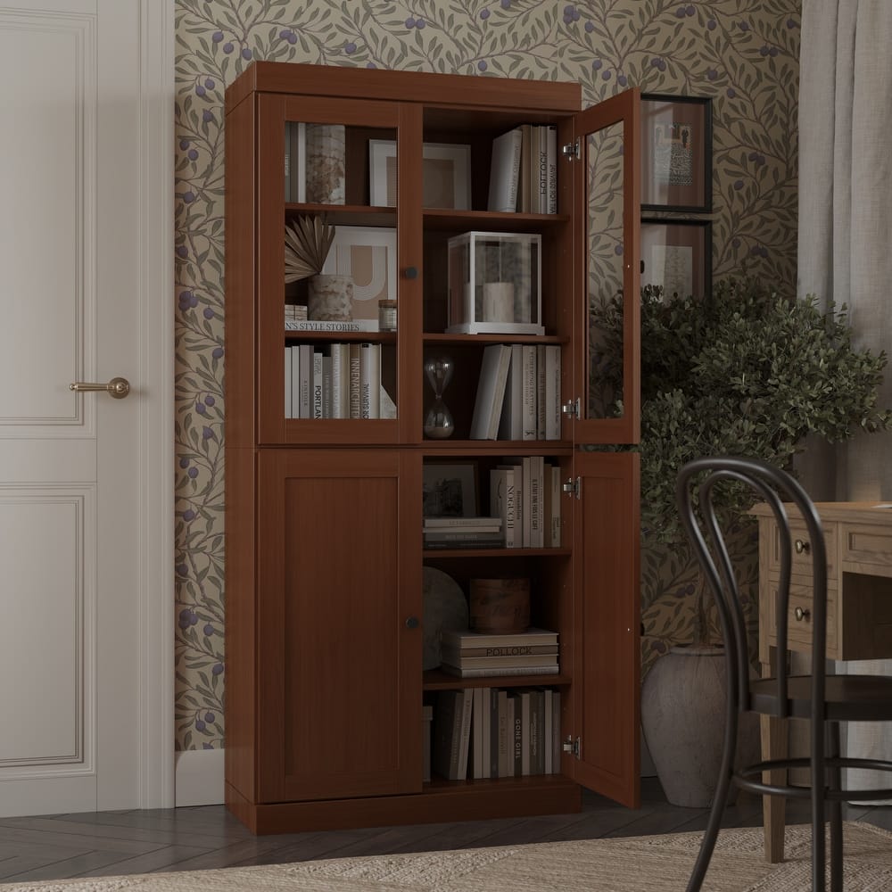 Palace Imports 100% Solid Wood 6-Shelf Bookcase, Shaker & Clear Glass Doors, Adjustable Shelves, 32" Wide, 71.5" Tall