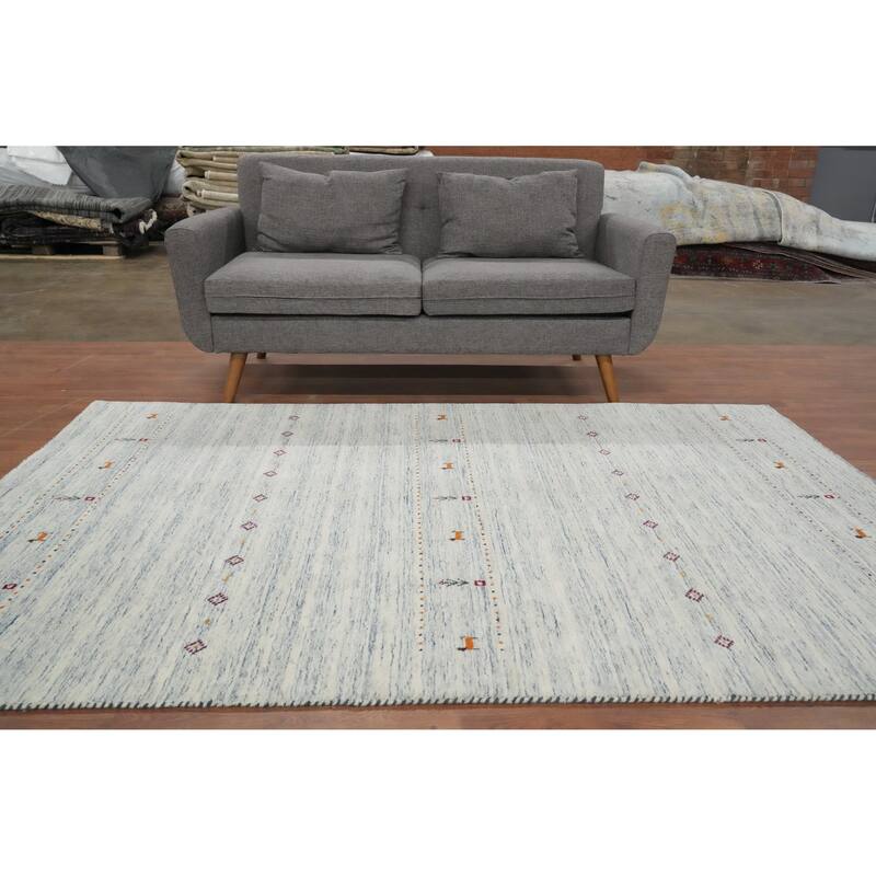 Hand Knotted Oriental 100% Wool Carpet Tribal Animal Pictorial Beige & Ivories Gabbeh Area Rug - 7' 9'' X 4' 11''