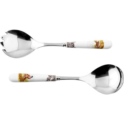 Spode Woodland Set of 2 Salad Servers - Assorted Motifs - 10"