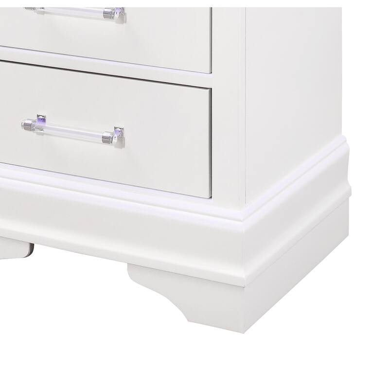 White Nightstand with LED Lighting and Spacious Drawers