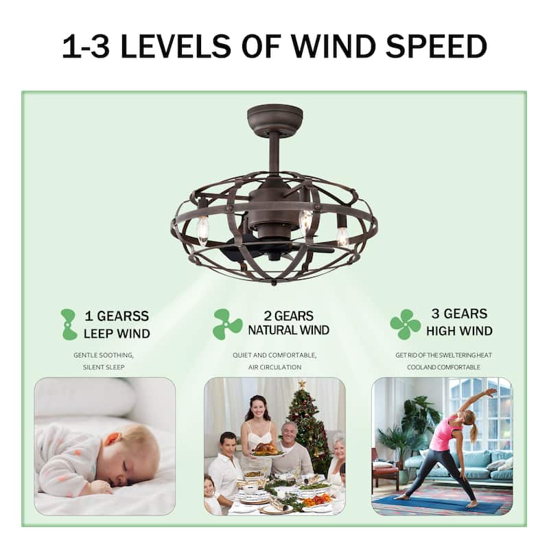 18 inch Low Profile Small Caged Ceiling Fan with Remote Control, 6 Speed Industrial Ceiling Fan Light Kit