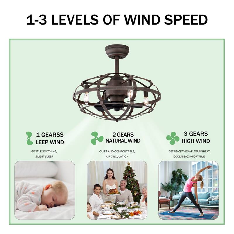 Modern Enclosed Ceiling Fan Light with Reversible Motor and Remote Control, Adjustable Fan Speed for Bedroom and Living Room