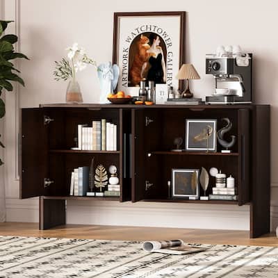 4-Door Large Storage Retro Sideboard with Adjustable Shelves and Long Handles for Kitchen, Dining Room and Living Room