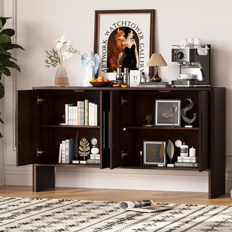 4-Door Retro Sideboard with Adjustable Shelves, Large Storage Cabinet, Antique Blue