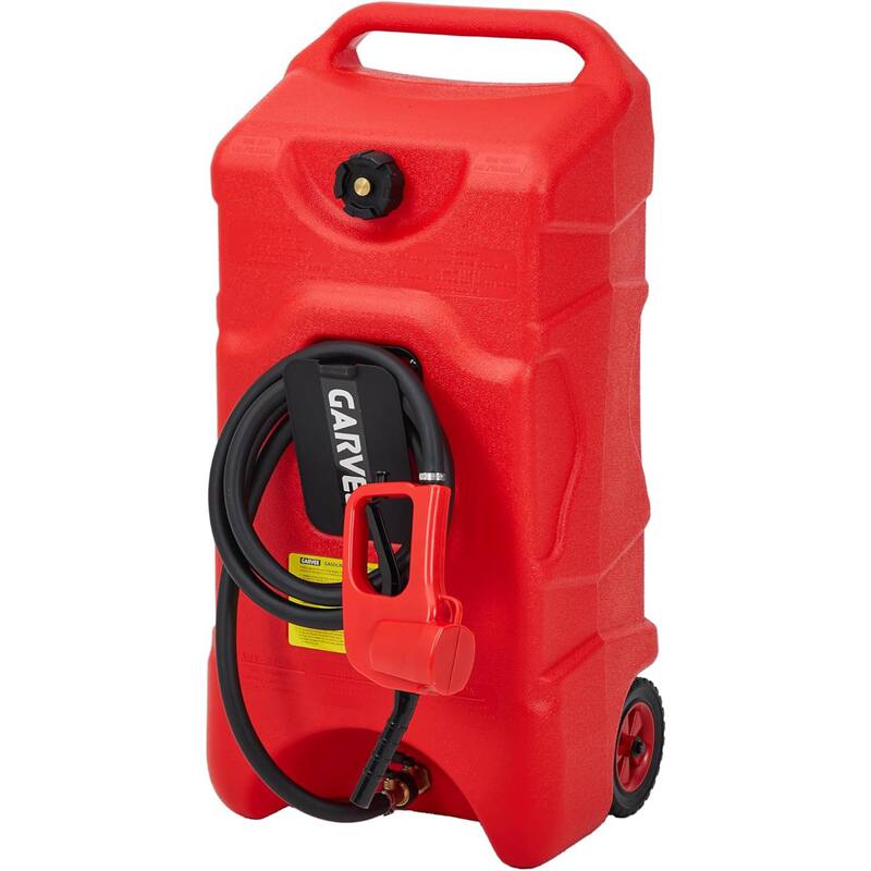 Portable 16 Gallon Gas Can & Fuel Caddy Gas Tank on Wheels - Red