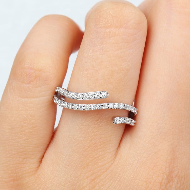 Miadora 1/2ct DEW Created Moissanite Double Curved Ring in Sterling Silver