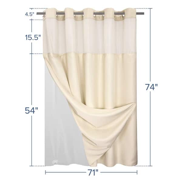 dimension image slide 15 of 19, No Hook Slub Linen Texture Shower Curtain with PEVA Snap-in Liner