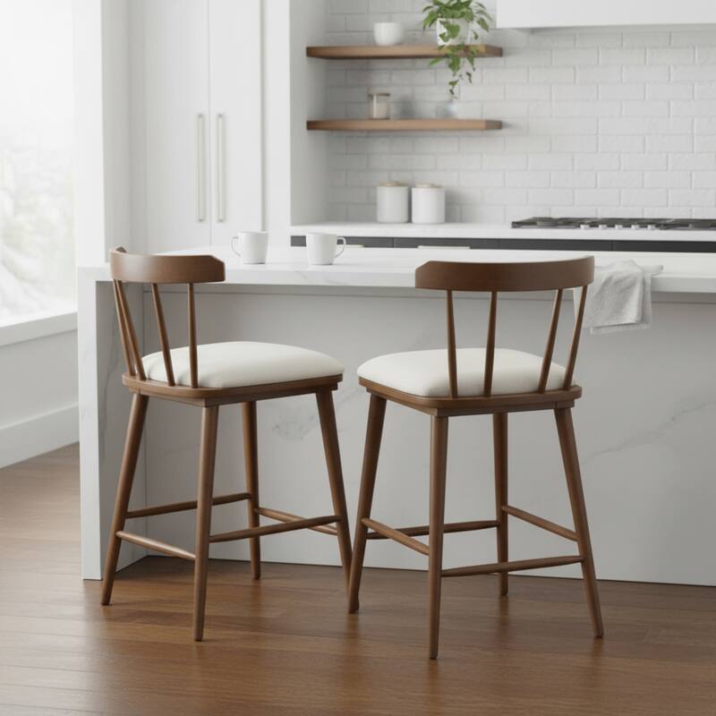 Roomfitters Olivia Indoor Windsor Style Counter Stools with Cushion, Walnut Finish