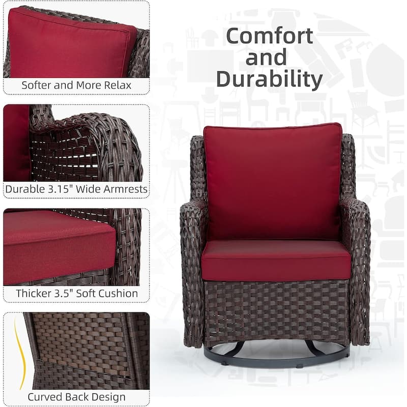 3 Pieces Outdoor Swivel Wicker Glider Patio Chairs with Table Set