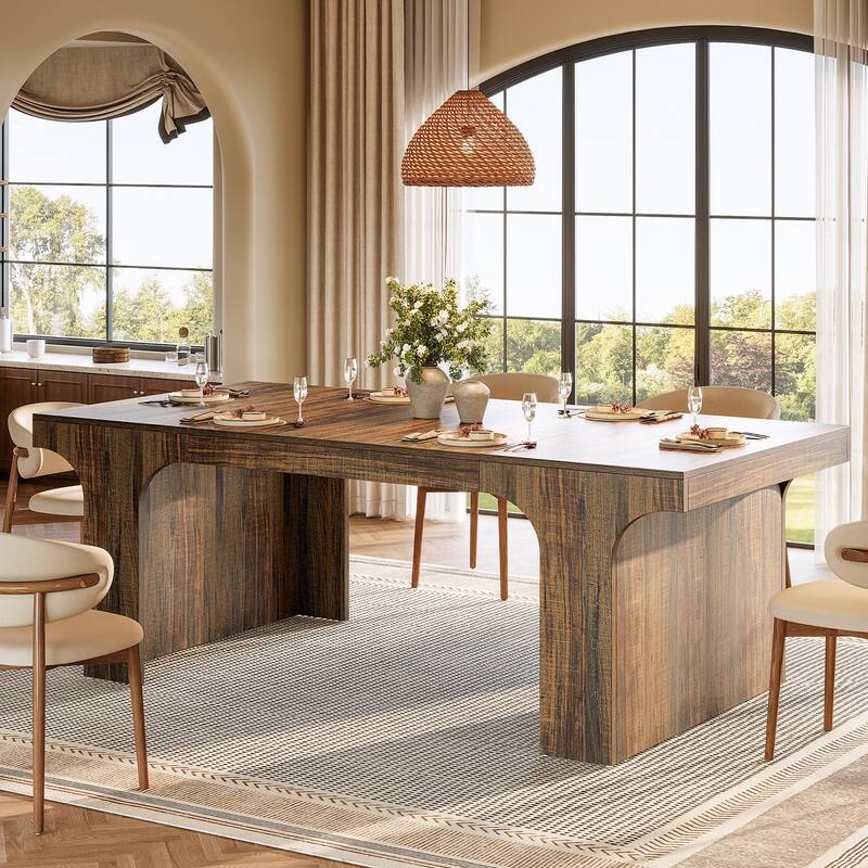 Wooden Rectangular Dining Table for 6-8 People with Sled Base