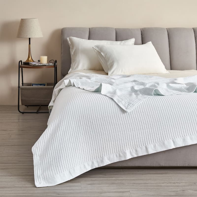 Luxurious Cotton Super Soft Waffle Weave Knit Blanket - Twin - Ice Blue