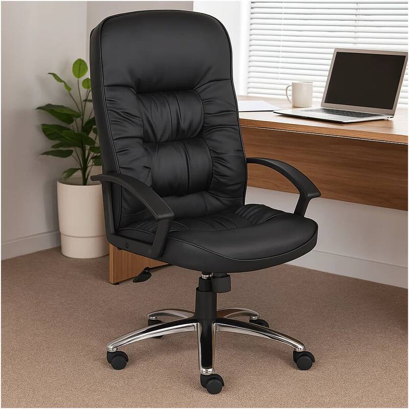 Mala High Back Office Chair, Black Faux Leather, Spring Tilt Mechanism