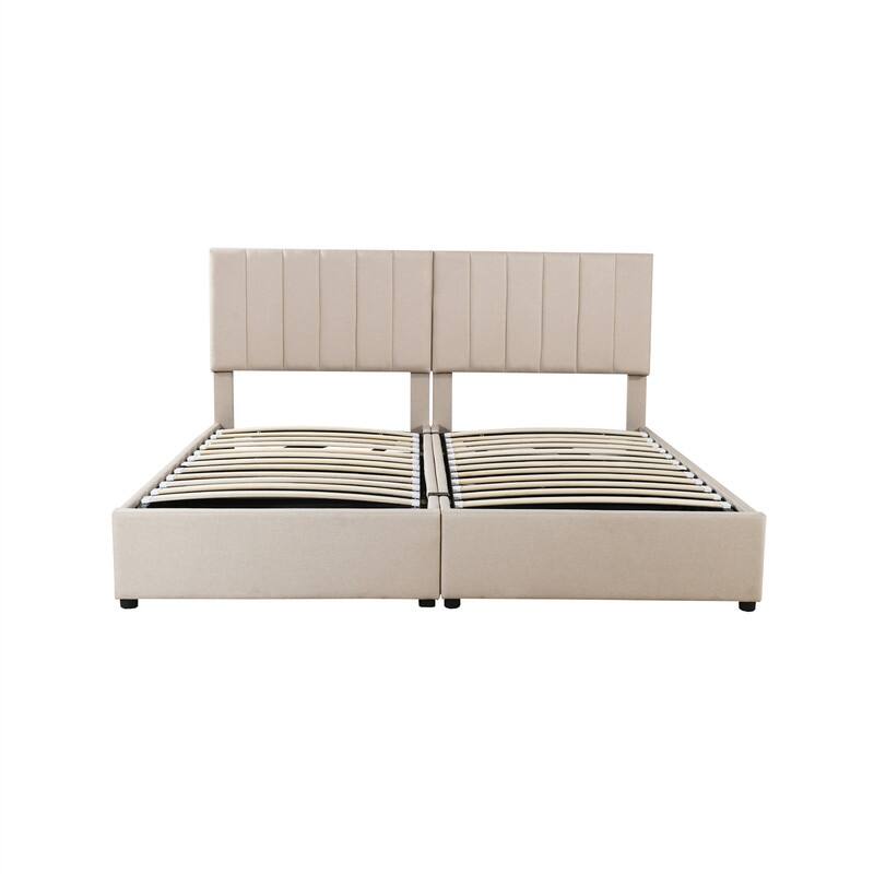 King Size Lift Up Storage Bed with Headboard and Underneath Storage, Upholstered Platform Bed with a Hydraulic Storage System