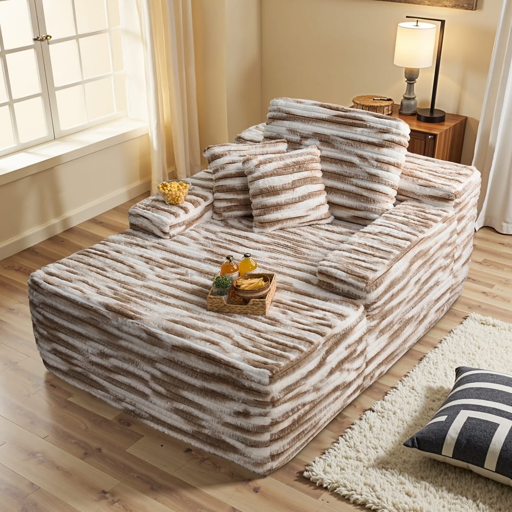 OVIOS Non-Aseembly Plush Chaise Lounge Sofa