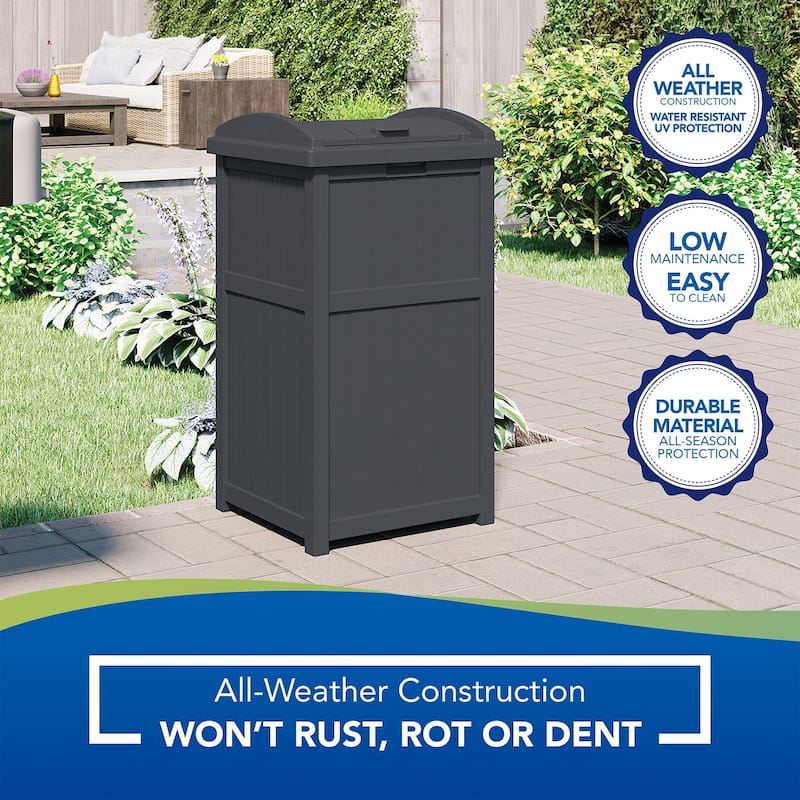 Suncast 30 Gallon Hideaway Trash Waste Bins for Outdoor, Cyberspace (2 Pack)