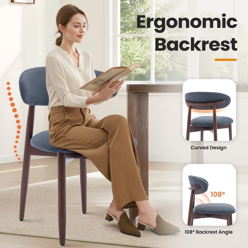 RENEWLINE Mid-Century Modern Upholstered Dining Chair with Wooden Legs