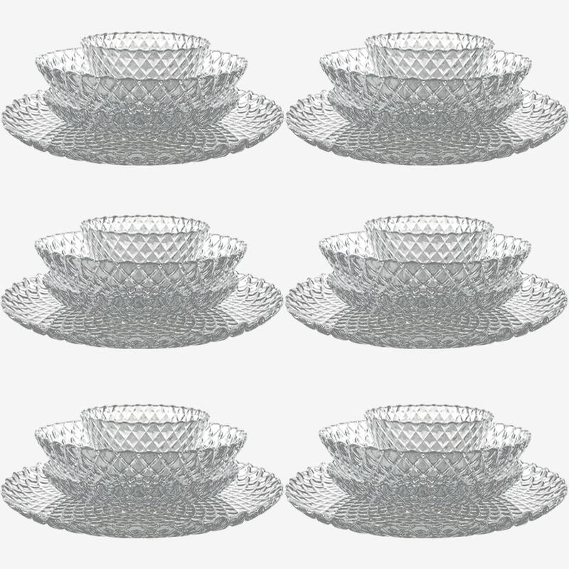 Unique Diamond Pattern Glass Dinner Set Perfect for Everyday Dining and Special Occasions - Set-24 - Clear