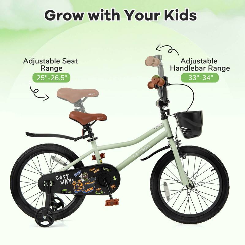 Costway 12"/14"/16"/18" Kid’s Bike with Training Wheels Adjustable
