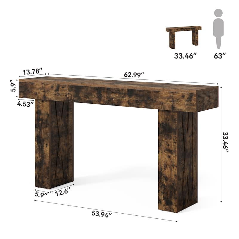 63-Inch Wood Narrow Console Sofa Table with Pedestal for Entryway