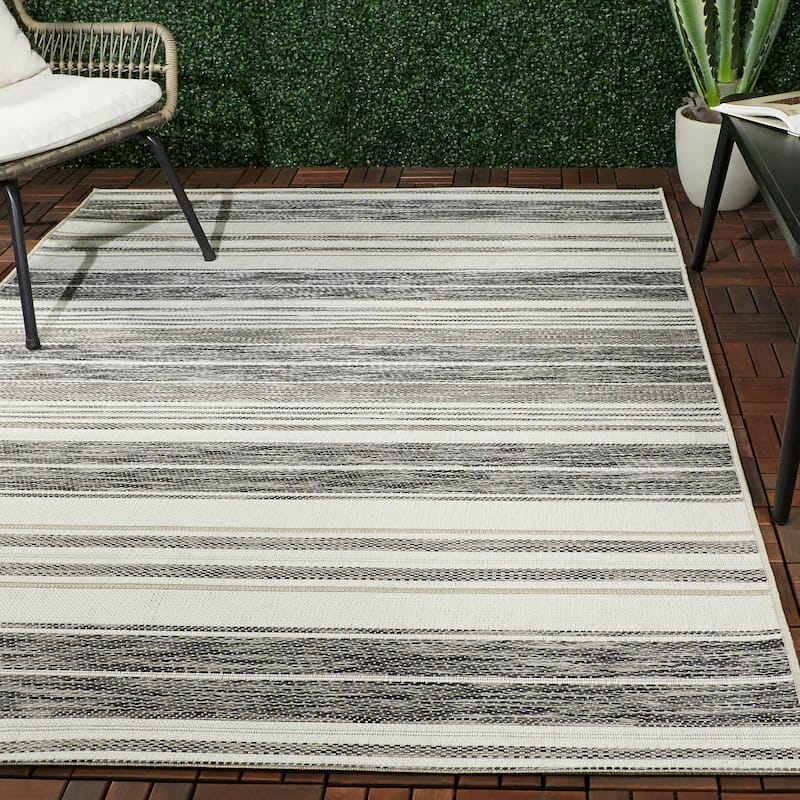 Alexie Coastal Stripes Indoor/ Outdoor Area Rug - 7'10" x 10' - Grey