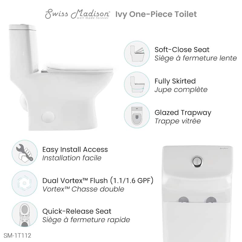 Swiss Madison SM-1T112 Ivy One Piece Dual Vortex 1.1/1.6 GPF Toilet