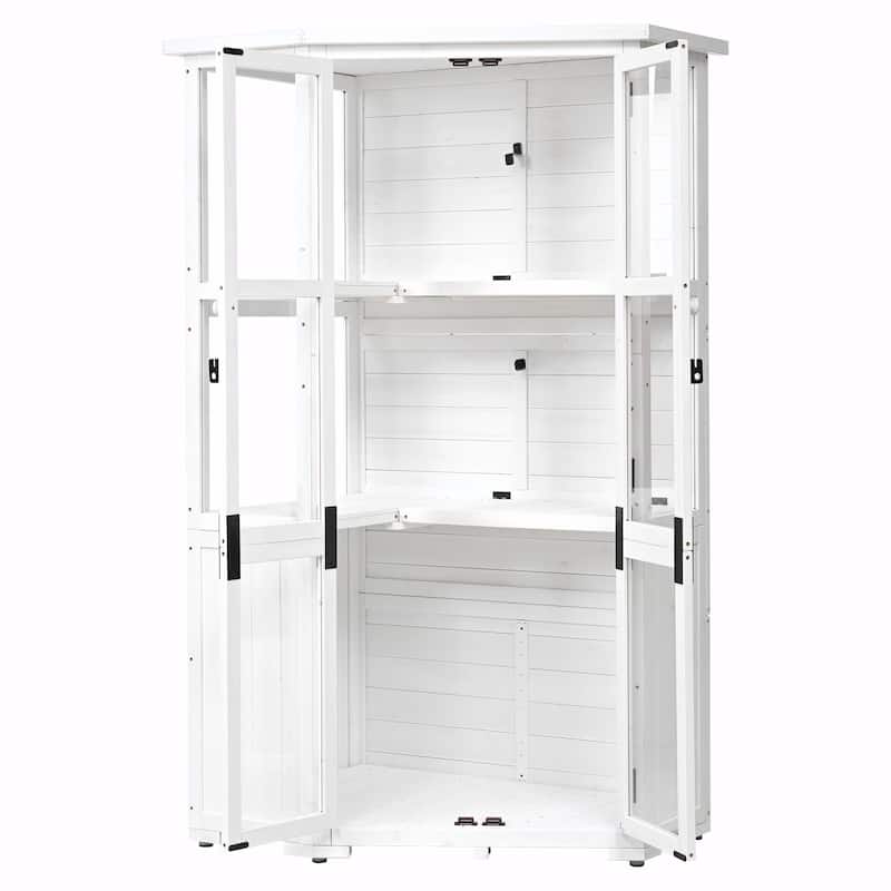 Outdoor Tool Storage Shed - Garden Wood Cabinet with Waterproof Mini Greenhouse Cold Frame