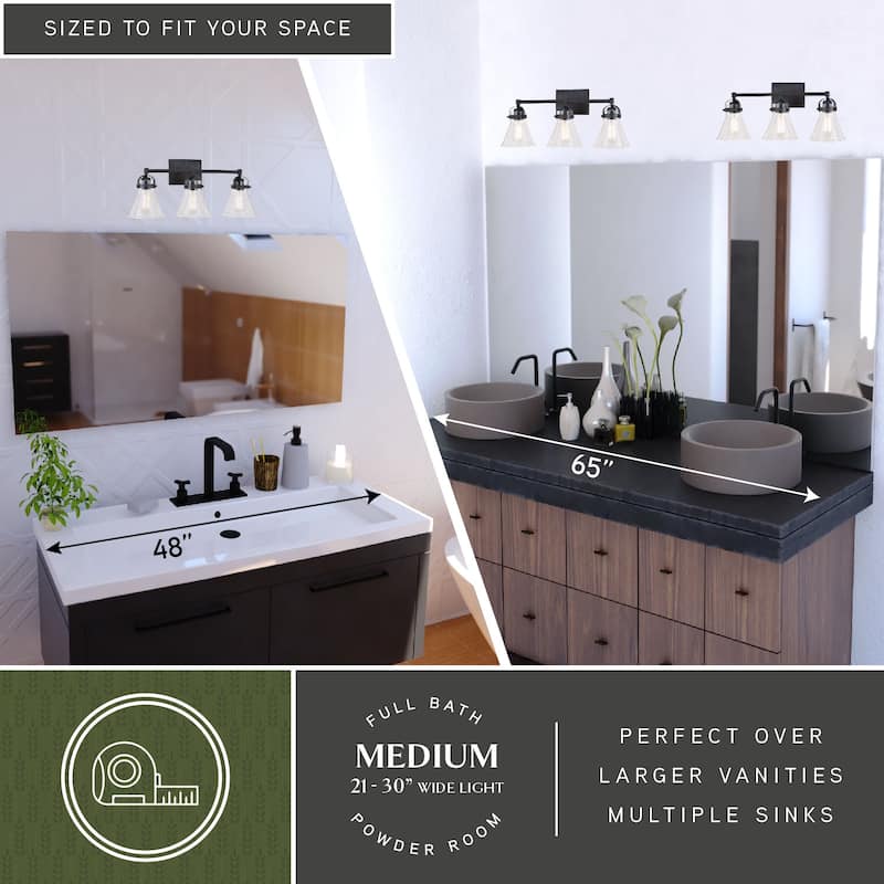 Mason Farmhouse Black Bathroom Vanity Light Fixture Clear Glass