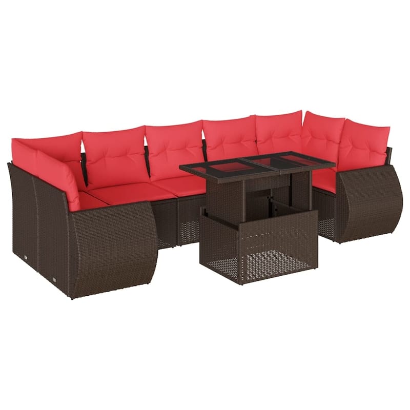 vidaXL Patio Sofa Set with Cushions and Table Outdoor 8 Piece Poly Rattan - 24.4 x 24.4 x 27.2