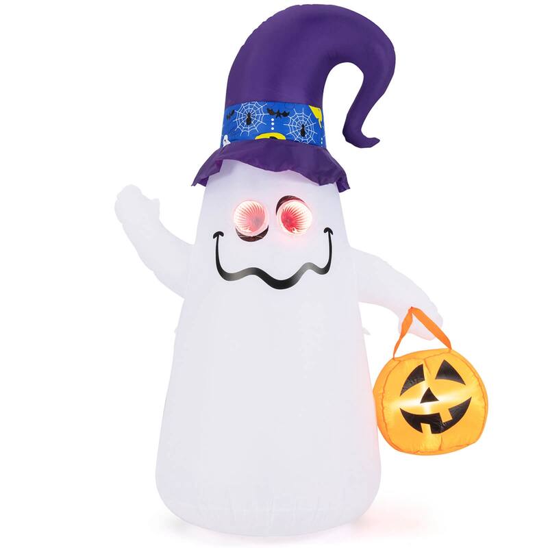 Costway 6 Ft Halloween Inflatables Cute Ghost with Jack-O-Lantern & - See Details