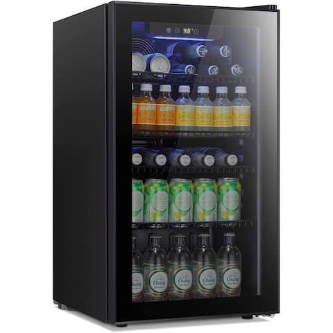 Beverage Refrigerator Cooler- 120 Can Mini Fridge Glass Door