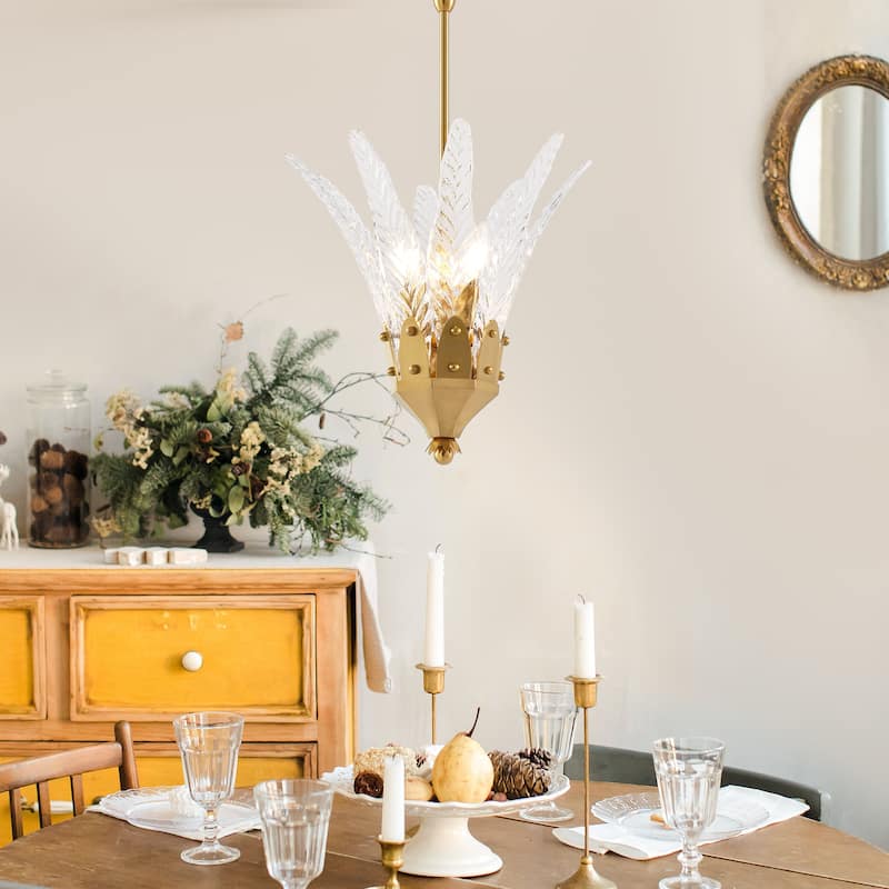 17" Modern Gold Flower 3-Light Textured Glass Chandelier Hanging Light