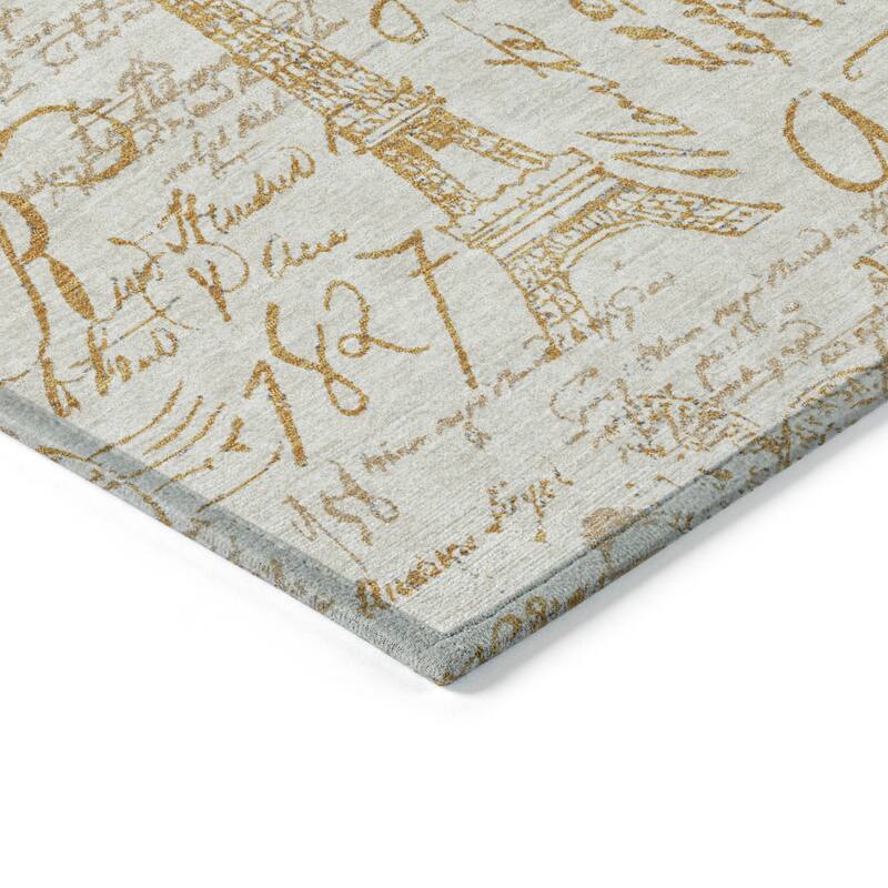 Machine Washable Indoor/Outdoor Modern Paris Chantille Rug